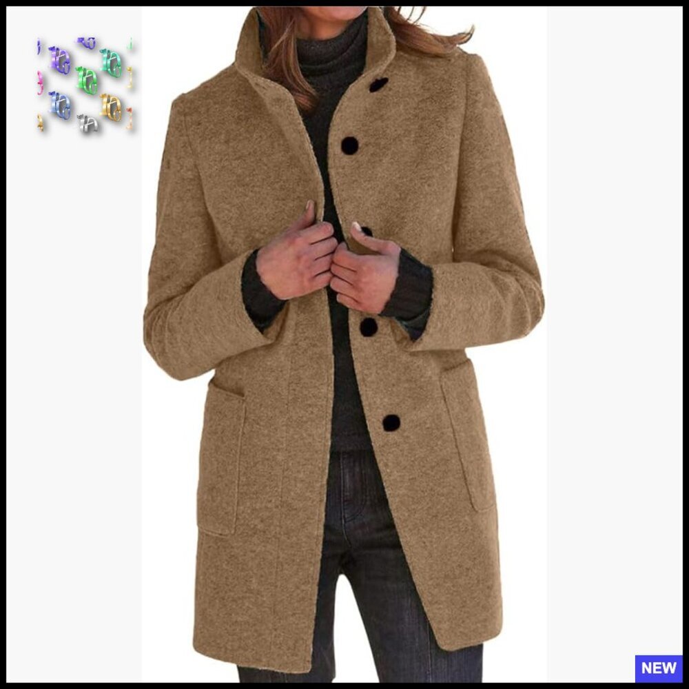 Wool Blend Pea Coat Long Blazer Jacket Professional Chic Winter Overcoat